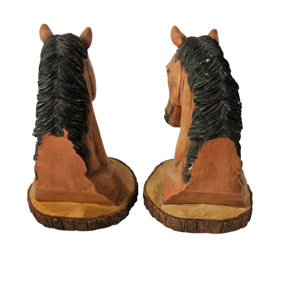 Vintage Horse Head Bookends Rustic Wood Slice Base Decorative Set - Picture 7 of 9